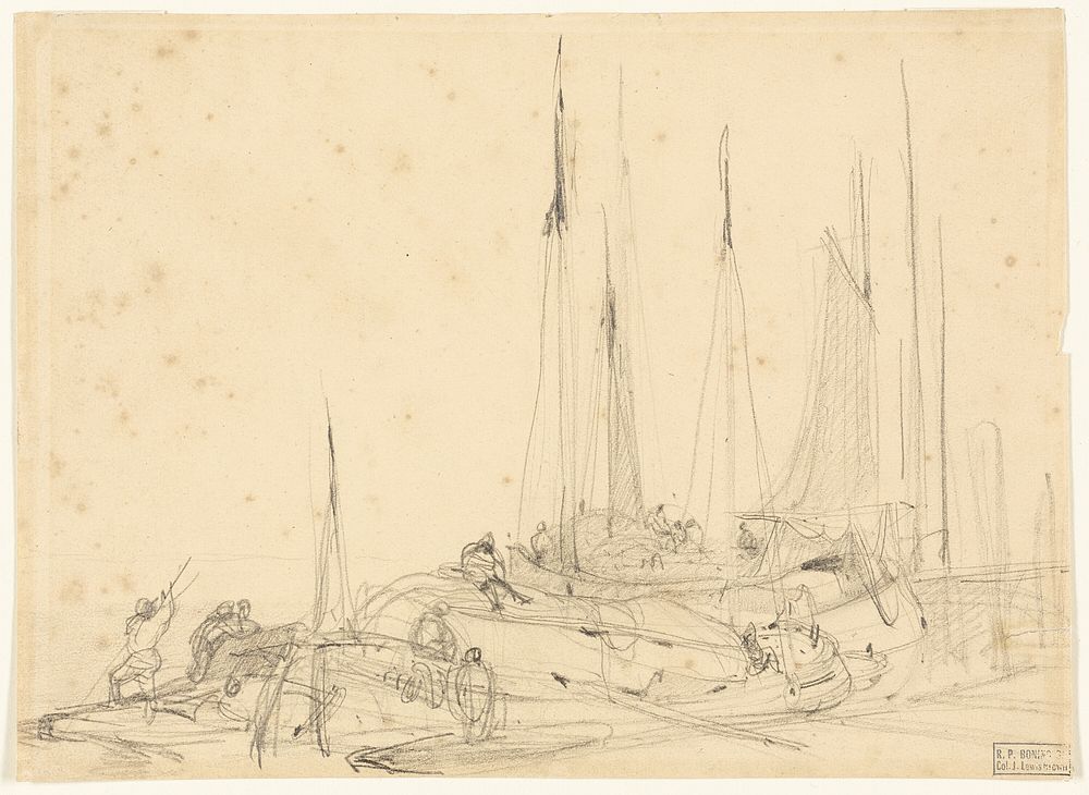Fishing Boats in Port by Follower of Richard Parkes Bonington