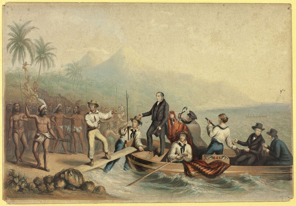 The Reception of the Rev. J. Williams, at Tanna in the South Seas, the Day Before He was Massacred by George Baxter