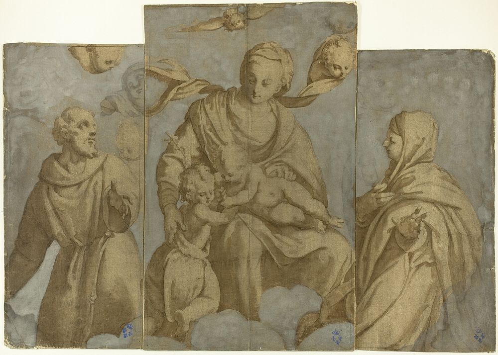 Virgin and Child with the Infant John the Baptist, and Saints Francis of Assisi and Clare by Felice Brusasorci