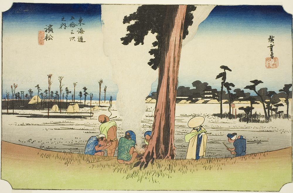 Hamamatsu: Winter Scene (Hamamatsu, fuyugare no zu), from the series "Fifty-three Stations of the Tokaido (Tokaido gojusan…