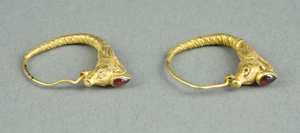 Pair of Earrings with Ibex Head Finials by Ancient Greek