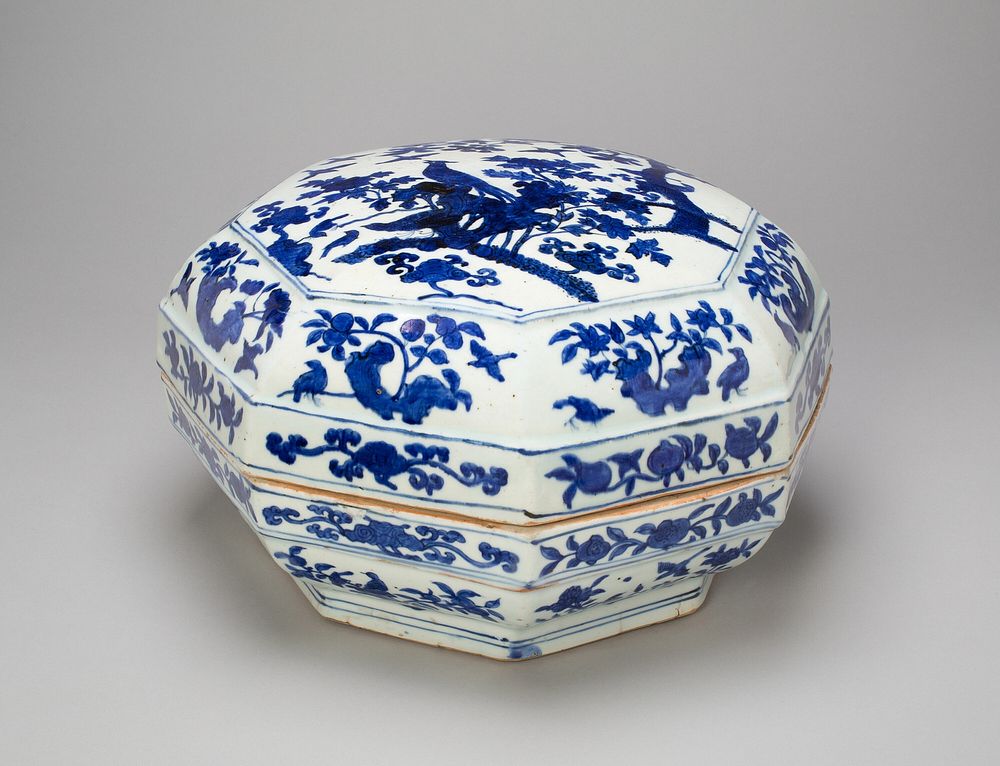 Octagonal Box with Birds, Peony Flowers, and Peach Branches