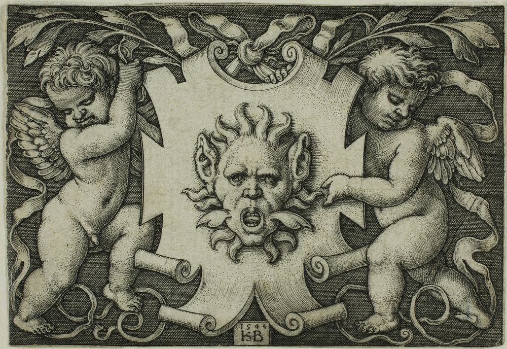 Ornament with a Mask Held by Two Genii by Hans Sebald Beham