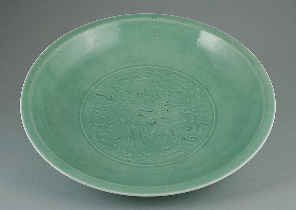 Dish with Dragon amid Clouds and Lotus Petals