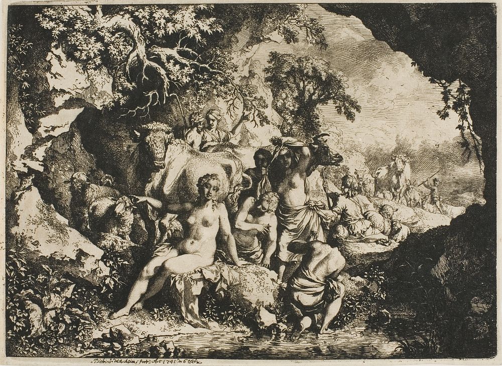 Nymphs Bathing Near a Cave by Christian Wilhelm Ernst Dietrich