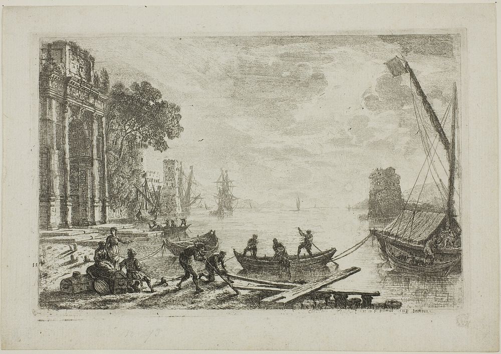 Harbor Scene with Rising Sun by Claude Lorrain