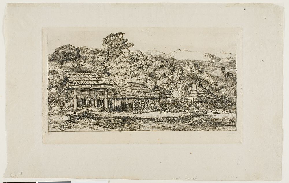Native Barns and Huts at Akaroa, Banks' Peninsula, 1845 by Charles Meryon
