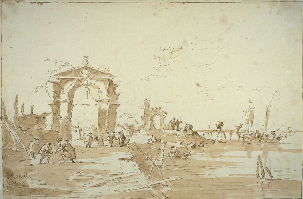 Gateway Near a Landing Bridge by Francesco Guardi