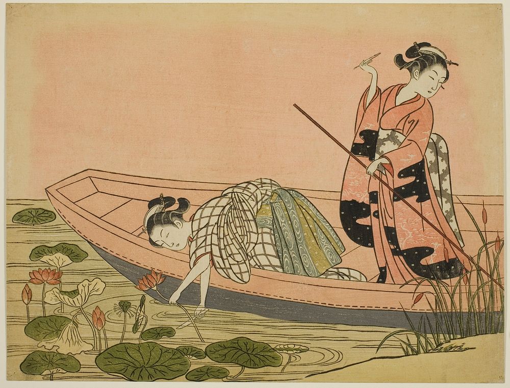 Gathering Lotus Flowers by Suzuki Harunobu