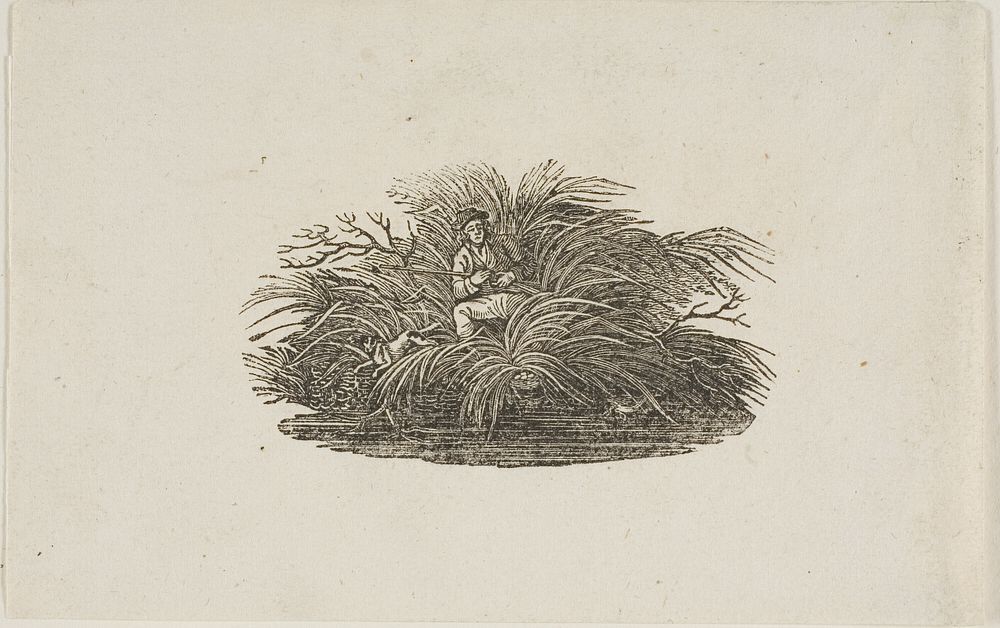 Tailpiece: Man in Bush by Thomas Bewick