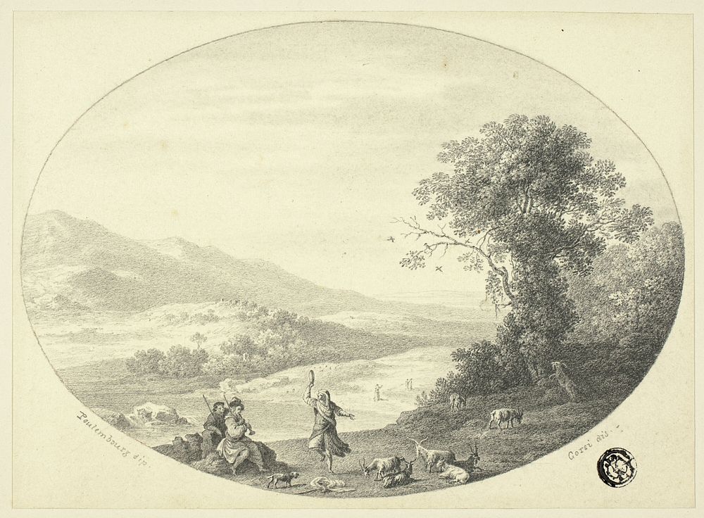 Italianate Landscape with Dancer, Musicians and Goats by Cornelis van Poelenburgh