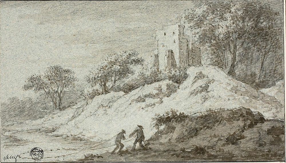 Landscape with Two Figures and Castle on Hill by Allart van Everdingen