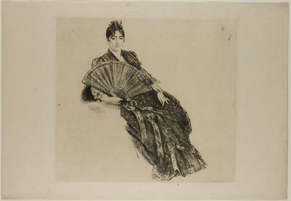 Woman with a Fan by Félix Henri Bracquemond