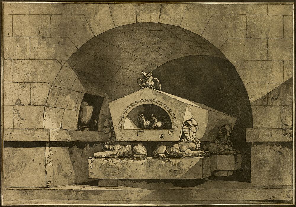 Tomb with Sphinxes and an Owl by Louis Jean Desprez