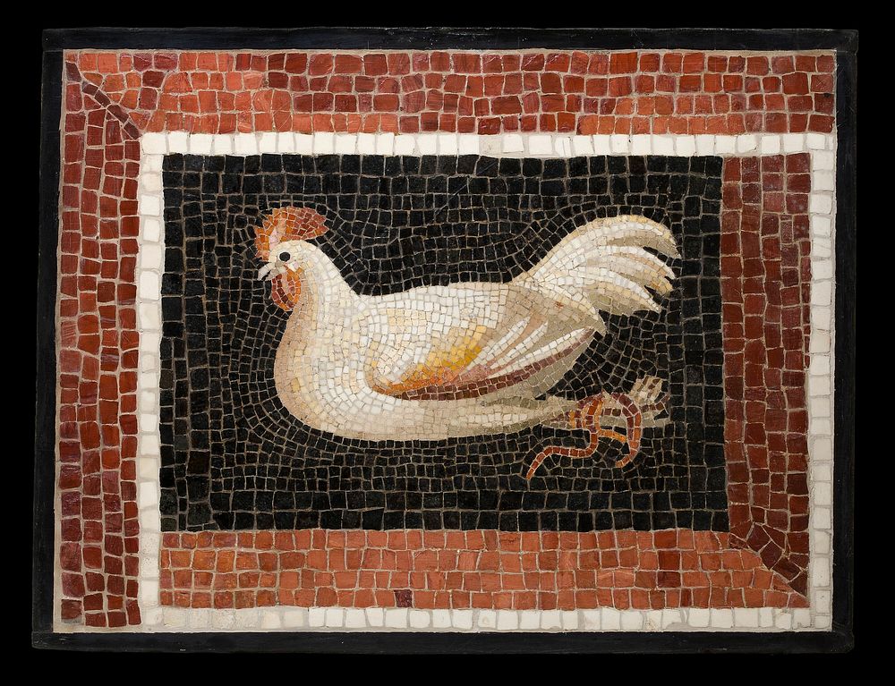 Mosaic Floor Panel Depicting a Bound Rooster by Ancient Roman