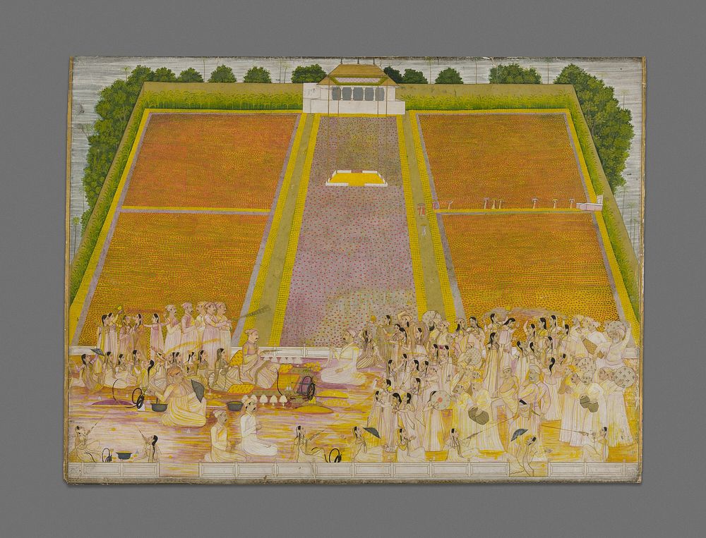 Holi Festival in a Walled Garden with Celebrants