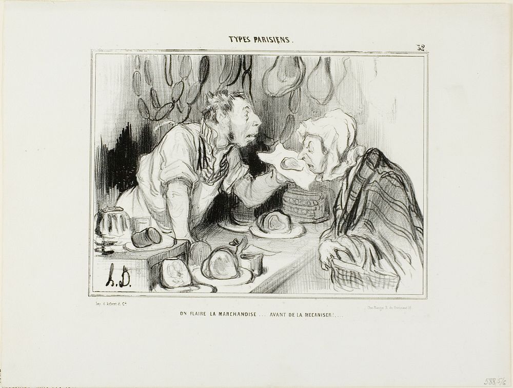 “You Sniff the Merchandise… Before Buying It,” plate 32 from Types Parisiens by Honoré-Victorin Daumier