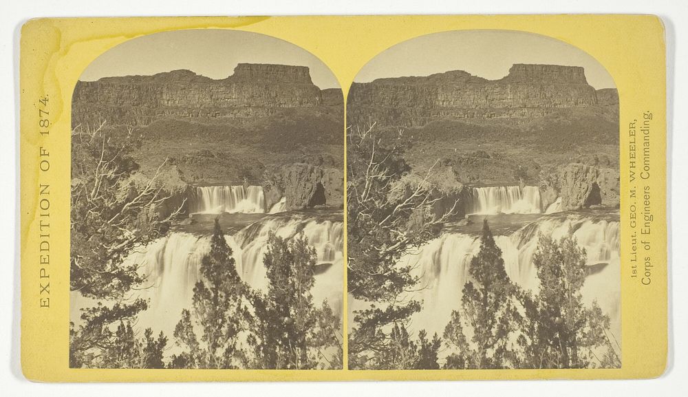 Shoshone Falls, Snake River, Idaho, looking through the timber, and showing the main fall, and upper or "Lace Falls", No. 49…