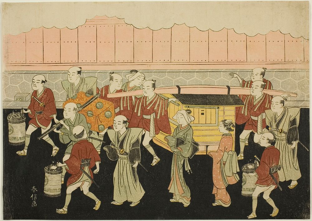 The Bride Riding in the Palanquin to Her Husband's House (Koshi-iri), the third sheet of the series "Marriage in Brocade…