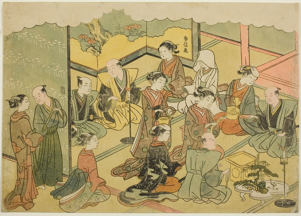 The Ceremonial Sake (Konrei sakazuki), the fourth sheet of the series "Marriage in Brocade Prints, the Carriage of the…