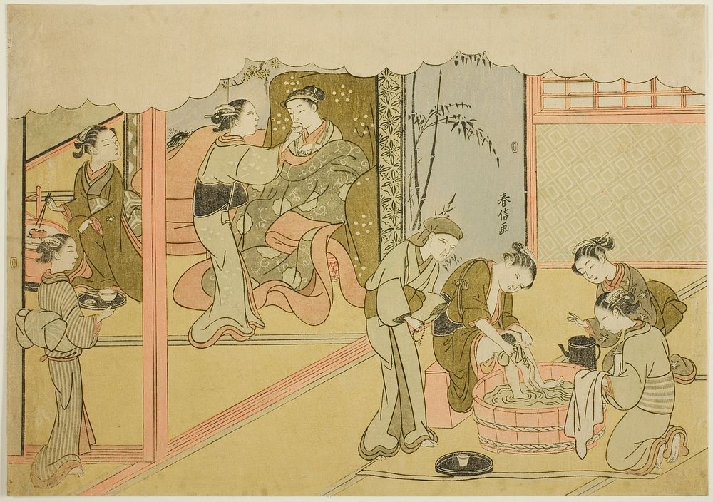 The First Childbirth (Uizan), the seventh sheet of the series "Marriage in Brocade Prints, the Carriage of the Virtuous…