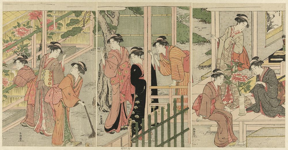 Women Admiring Peonies by Katsukawa Shunchô