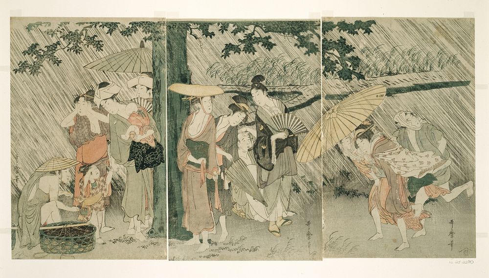 Sheltering from a Sudden Shower by Kitagawa Utamaro