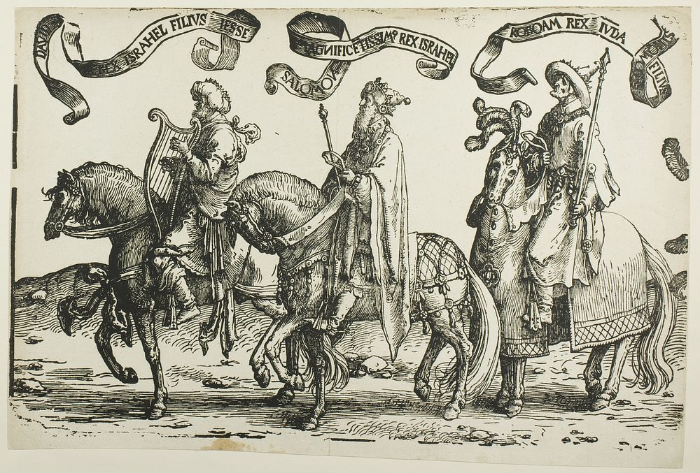 David, Solomon, Rehoboam, plate one, from The Twelve Kings of Israel by Lucas van Leyden