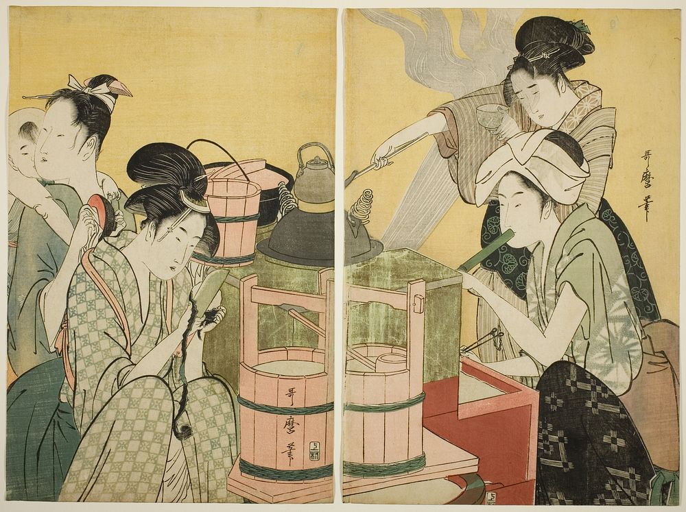 Kitchen Scene by Kitagawa Utamaro