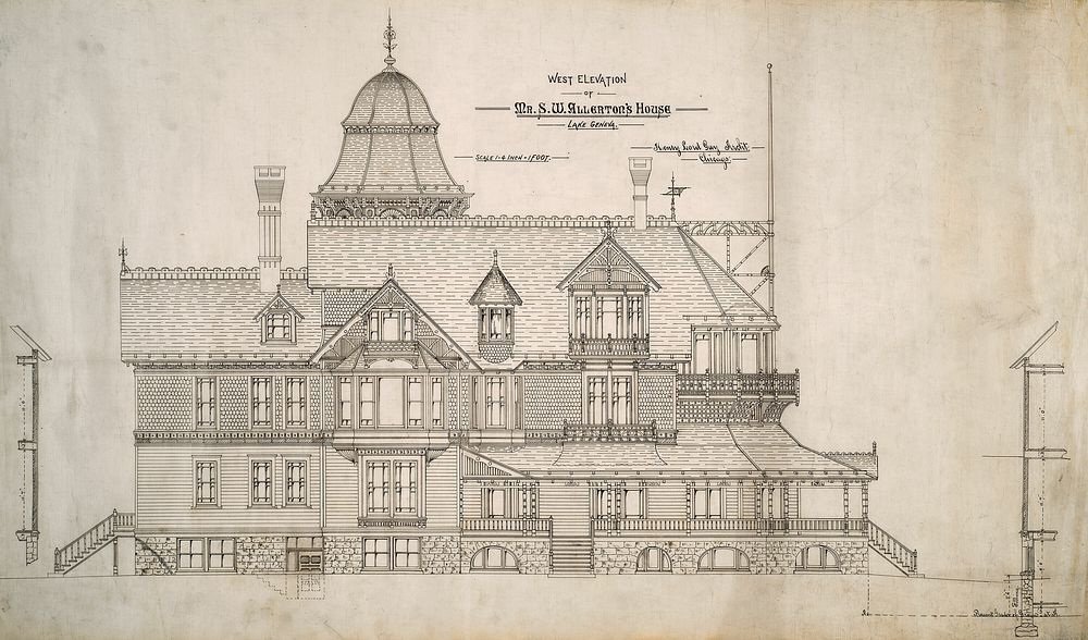 House for Mr. S.W. Allerton, Lake Geneva, Wisconsin: West Elevation by Henry Lord Gay (Architect)