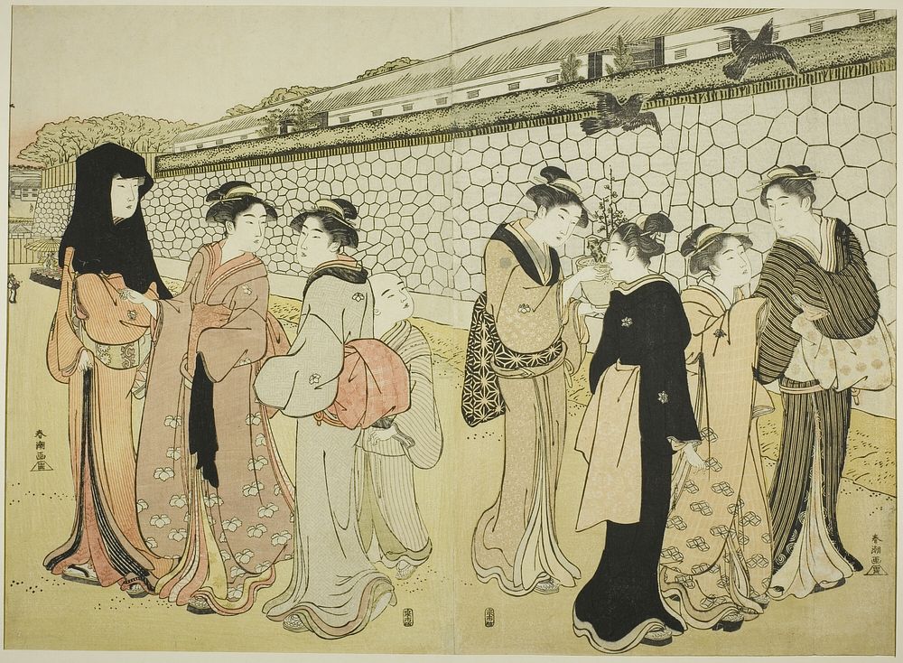 Women Walking by a Moat by Katsukawa Shunchô