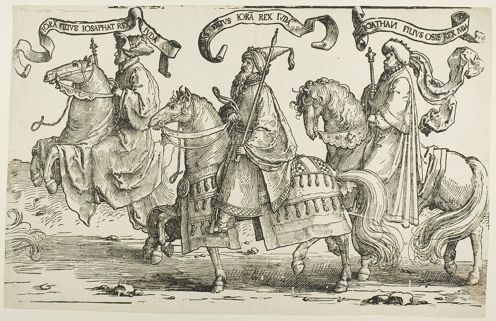 Jehoram, Uzziah, Jotham, plate three, from The Twelve Kings of Israel by Lucas van Leyden