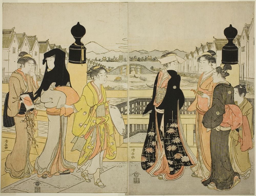 Women Crossing Nihonbashi Bridge by Torii Kiyonaga