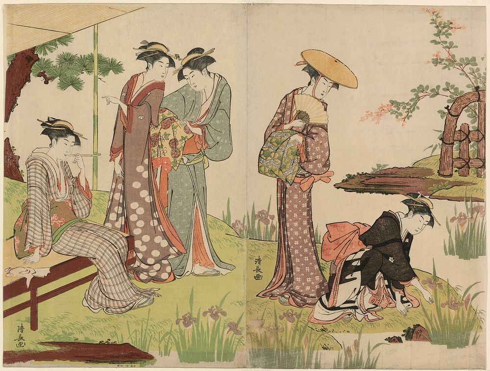 By an Iris Pond by Torii Kiyonaga