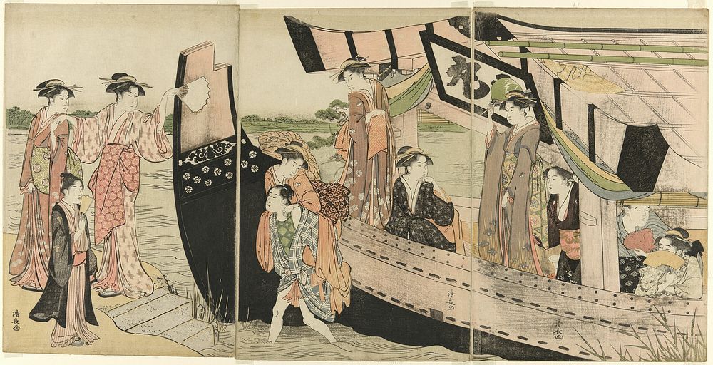 Women Coming Ashore from a Pleasure Boat on the Sumida River by Torii Kiyonaga