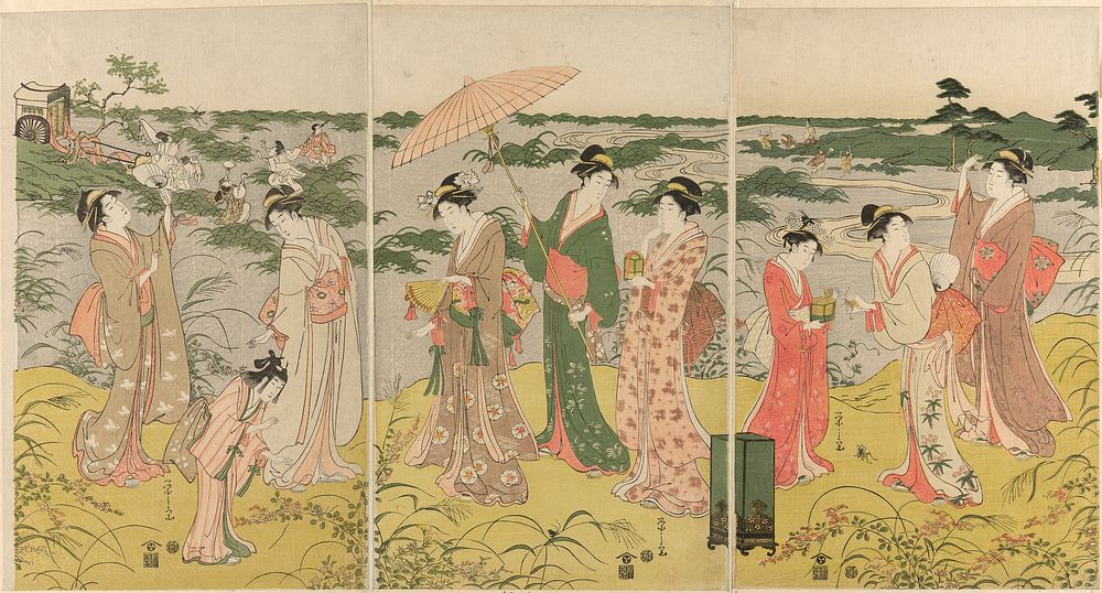 Parody of courtly insect hunt by Chôbunsai Eishi