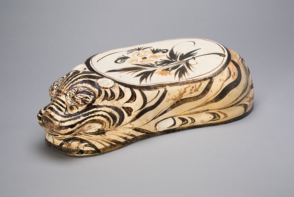 Tiger-Shaped Pillow with Floral Spray