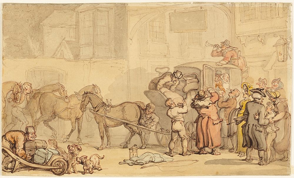 Coach Changing Horses by Thomas Rowlandson