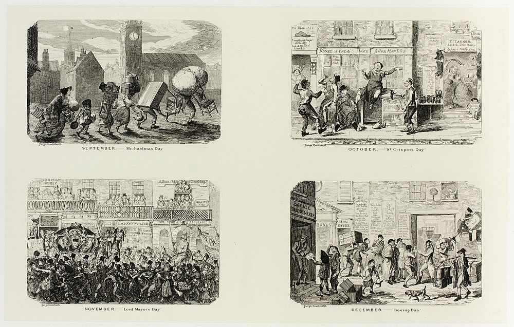 September – "Michaelmas Day" from George Cruikshank's Steel Etchings to The Comic Almanacks: 1835-1853 (top left) by George…