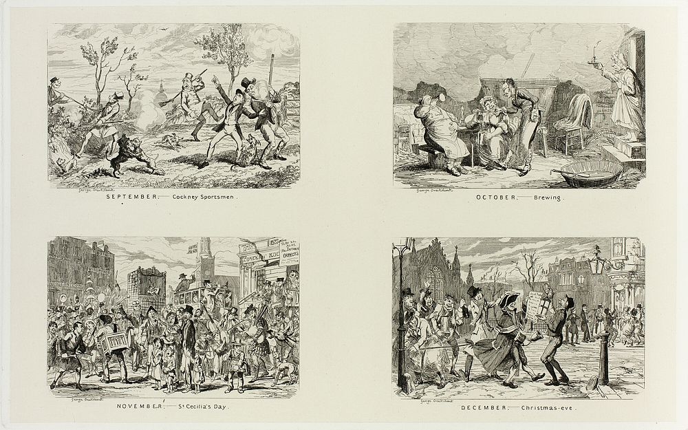 September – Cockney Sportsmen from George Cruikshank's Steel Etchings to The Comic Almanacks: 1835-1853 (top left) by George…