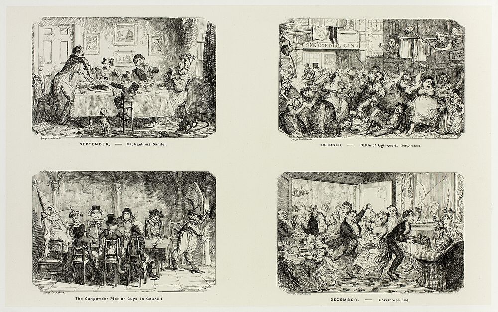 September – Michaelmas Gander from George Cruikshank's Steel Etchings to The Comic Almanacks: 1835-1853 (top left) by George…