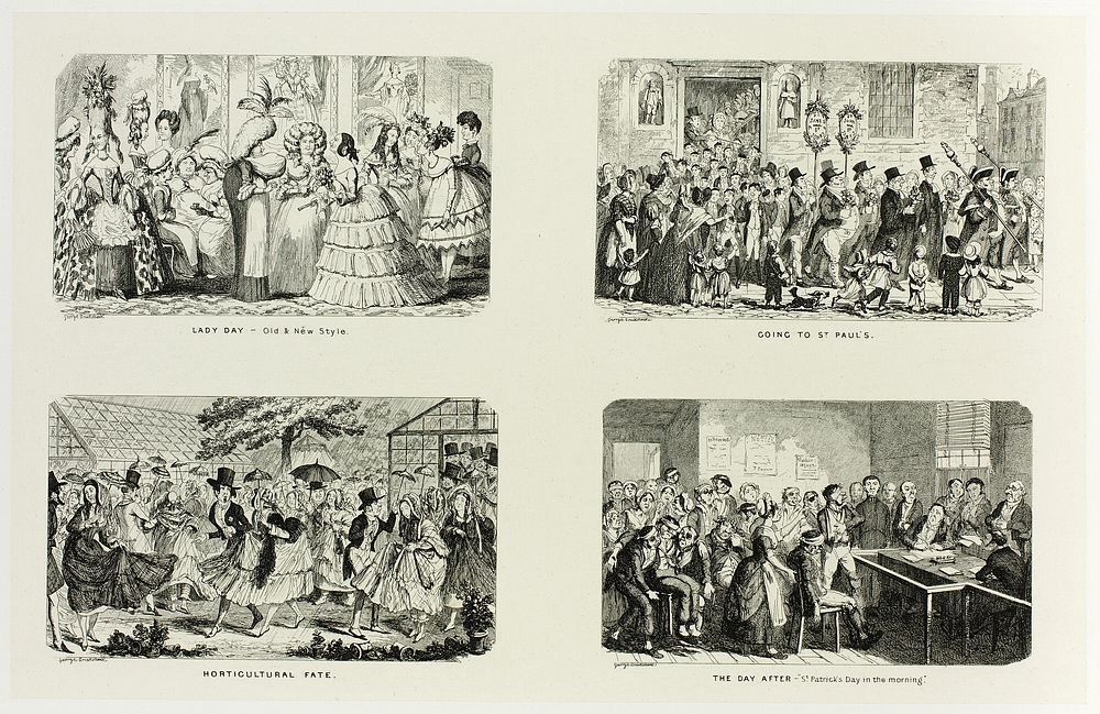 Lady Day - Old & New Style from George Cruikshank's Steel Etchings to The Comic Almanacks: 1835-1853 (top left) by George…