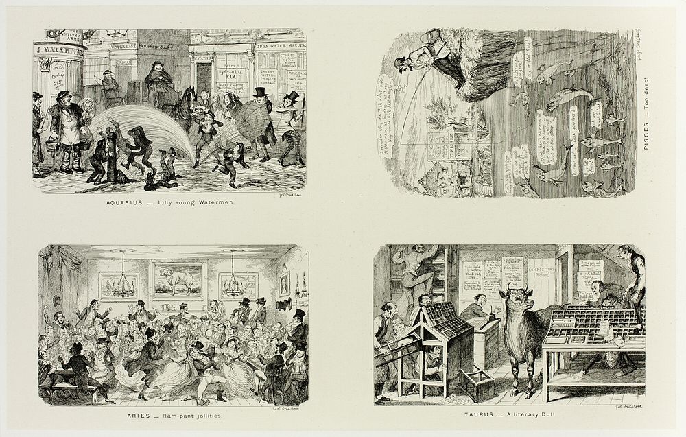 Aquarius - Jolly Young Watermen from George Cruikshank's Steel Etchings to The Comic Almanacks: 1835-1853 (top left) by…