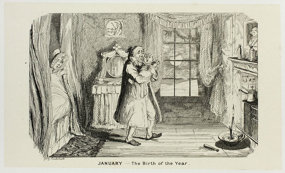 January - The Birth of the Year from George Cruikshank's Steel Etchings to The Comic Almanacks: 1835-1853 by George…
