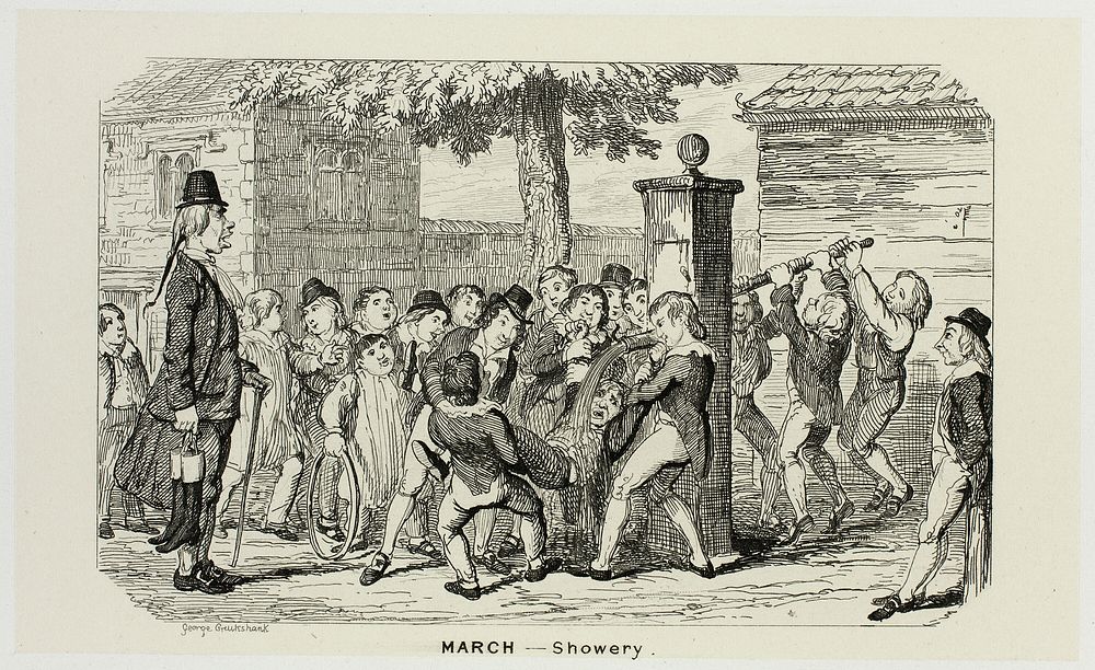 March - Showery from George Cruikshank's Steel Etchings to The Comic Almanacks: 1835-1853 by George Cruikshank