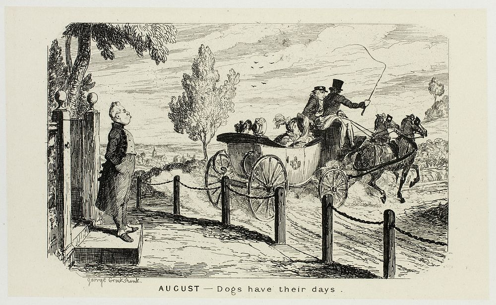 August - Dogs Have Their Days from George Cruikshank's Steel Etchings to The Comic Almanacks: 1835-1853 by George Cruikshank