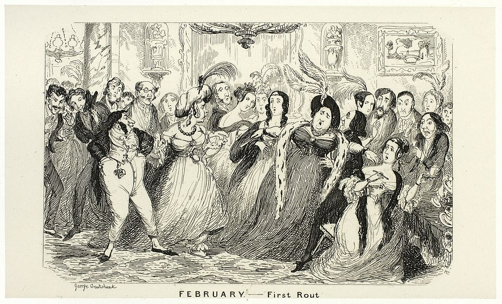 February - First Rout from George Cruikshank's Steel Etchings to The Comic Almanacks: 1835-1853 by George Cruikshank