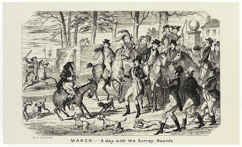 March - A Day With the Surrey Hounds from George Cruikshank's Steel Etchings to The Comic Almanacks: 1835-1853 by George…