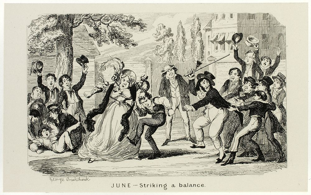 June - Striking a Balance from George Cruikshank's Steel Etchings to The Comic Almanacks: 1835-1853 by George Cruikshank