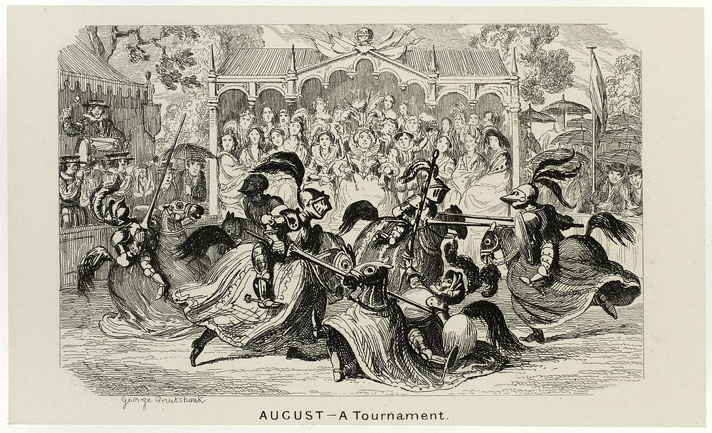 August - A Tournament from George Cruikshank's Steel Etchings to The Comic Almanacks: 1835-1853 by George Cruikshank